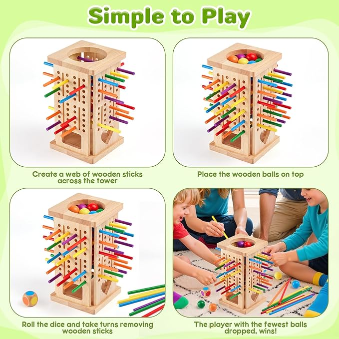 Montessori Wooden Board Games, 42 Colorful Sticks Math Learning Toys for 3 4 5 6 Year Olds, Board Games for Kids 4-6, Fine Motor Skills Toy Family Travel Game, Gifts for Boys Girls 3 Year Old