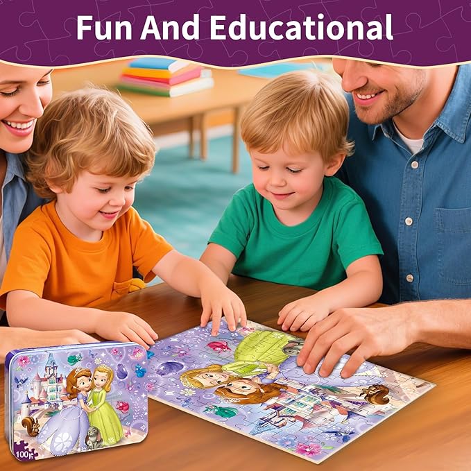 Puzzles for Kids Ages 4-6, 100 Piece Jigsaw Puzzles in Metal Box, Educational Learning Toys for Boys and Girls, Premium Puzzle Games, Kids Puzzles Ages 3-5 Gift