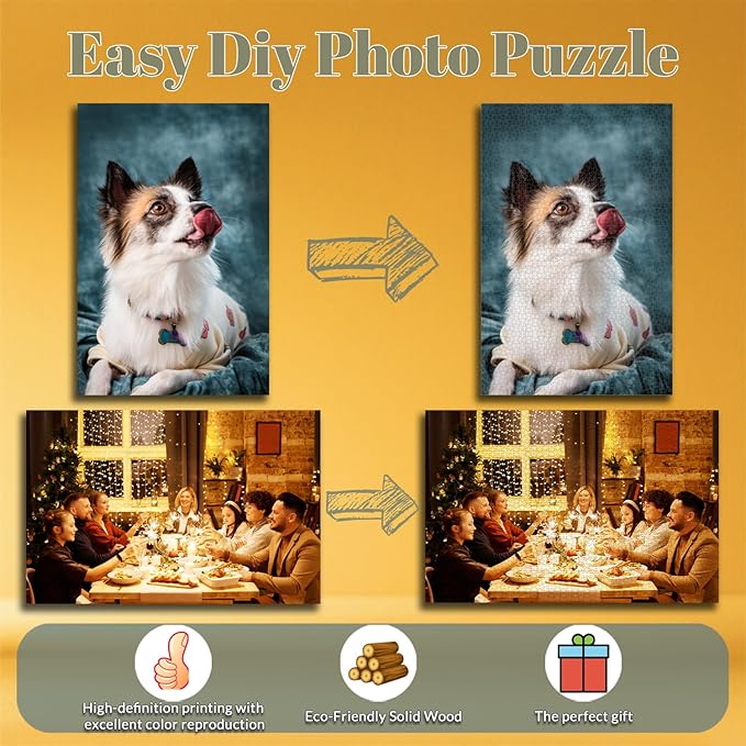 Custom Puzzle, Personalized Puzzle from Photos, Customized Puzzle 120/200/300/500/1000/1500 Pieces for Family, Christmas, Pet, Birthday, Wedding Gift