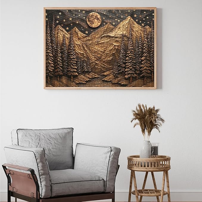 3D Mountain Puzzles for Adults 1000 Pieces, Challenging Forest Nature Puzzle, Art Landscape Tree Moon Jigsaw Puzzles