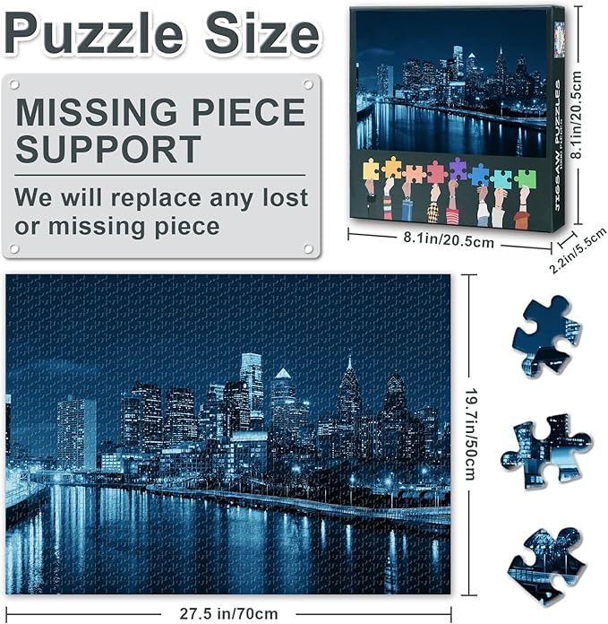 Puzzles for Adults 1000 Pieces - Jigsaw Puzzles Philadelphia Skyline Art, 27.5x19.7 Inch Cityscape Design Hard Impossible Challenging Puzzle Family Game for Men & Women (Home Decor Gift)