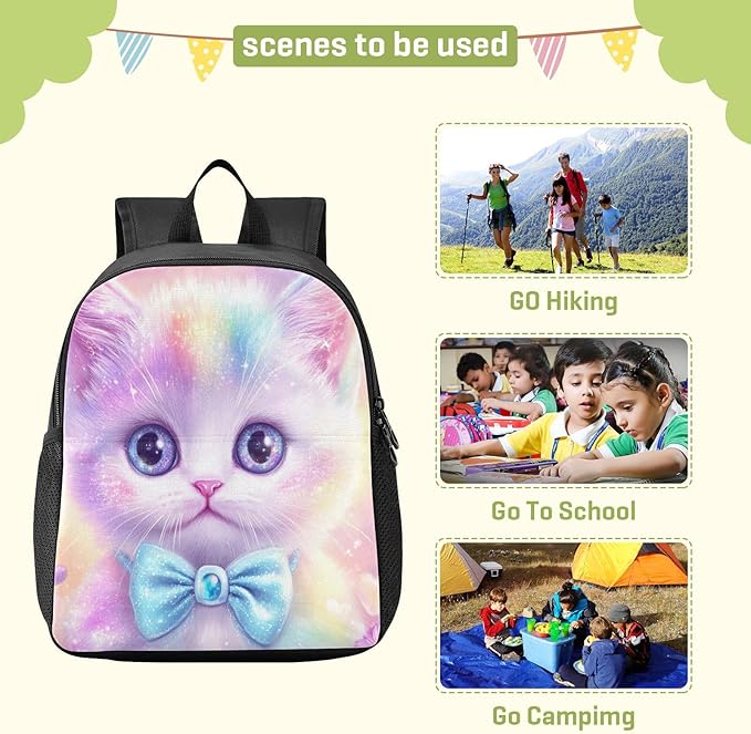 Cute Cats Rainbow Toddler Backpack for Boys Girls 3-6 Small Preschool Backpacks for Kids Elementary Mini Bookbag for Preschool for School