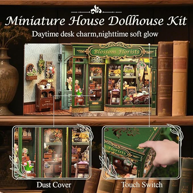 CUTEBEE Book Nook Kit, DIY Miniature House Kits for Adult and Teens, Dollhouse Booknook Tiny House, Bookshelf 3D Wooden Puzzle, DIY Craft Gifts for Family and Friends (Blossom Florists)