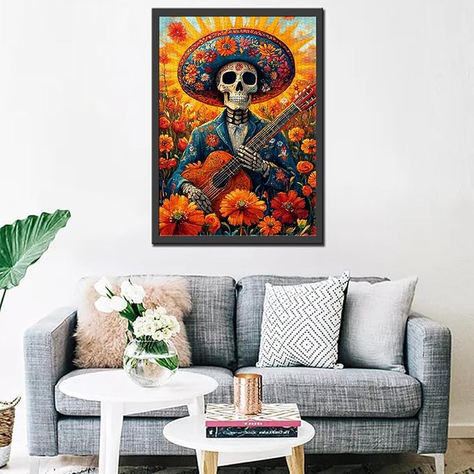 Tucocoo Skull Men Music Jigsaw Puzzles for Adults 1000 Pieces, Skeleton Mexican Style Flowers Art Puzzle Colorful DIY Craft Puzzles for Home Decoration Gifts, Family Puzzle Perfect for Game Nights