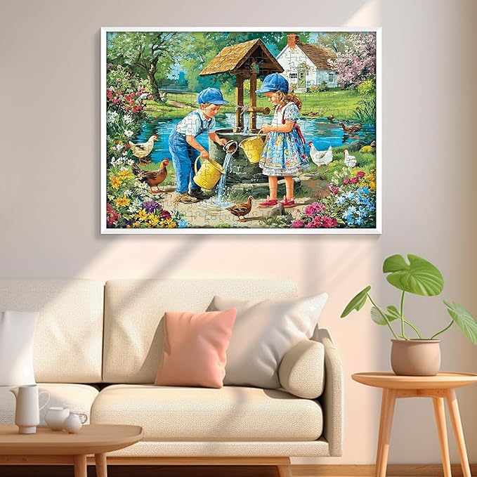 300 Piece Puzzle for Adult, Wonderful Childhood Jigsaw Puzzle for Adult Kids Seniors, Recycled Paper Unique Village Scene Jigsaw Puzzle, Challenging Family Game, for Friends Men Women 20.5 * 15 in
