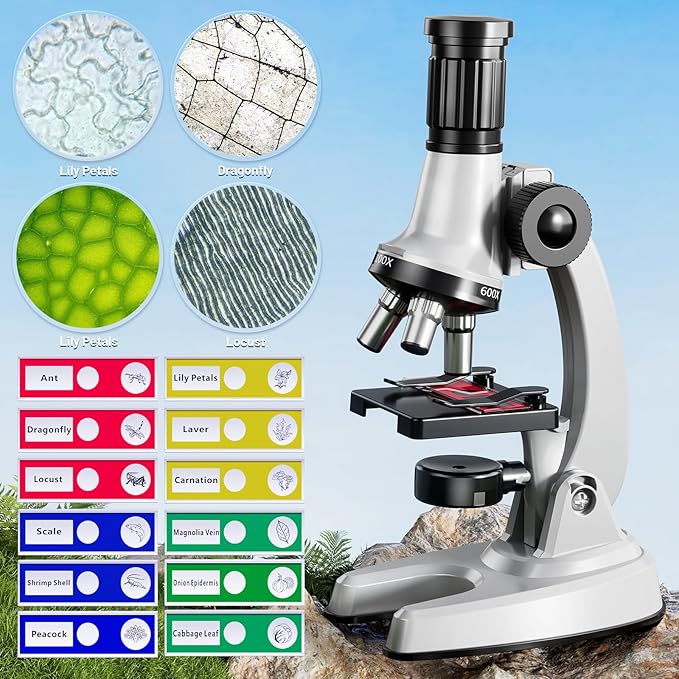 Microscope for Kids, 67 Pcs Kids Microscope Science Kit with 100X-1200X Microscope, Slides and Tools, Science Experiments Kit STEM Project Toy Gift for for Kids Boys Girls Beginner 3-5 5-7 8-12