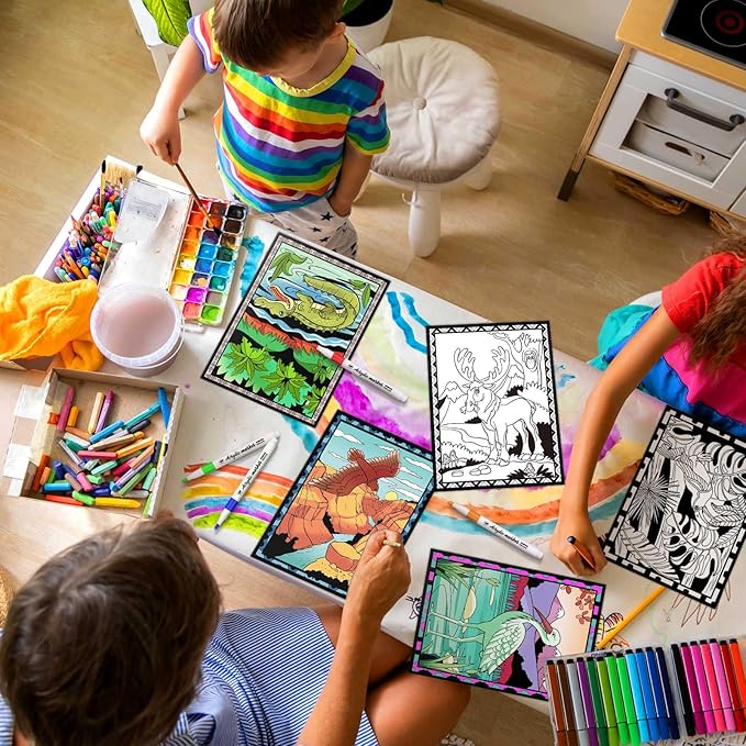 Zhanmai Pack of 48 Velvet Coloring Posters and Watercolor Pens National Parks Fuzzy Velvet Coloring Posters for Adults Teenagers Large Poster for Holiday Arts Crafts