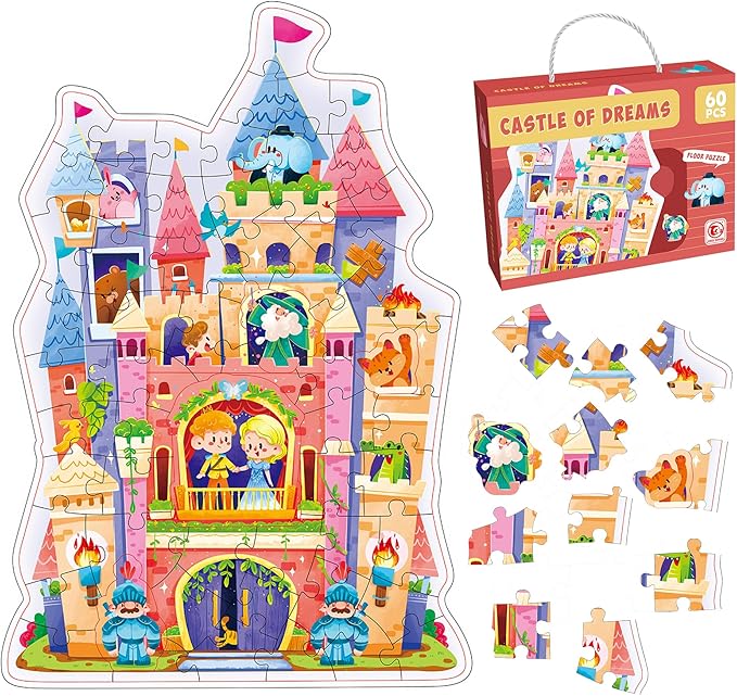 60 Piece Jigsaw Puzzles for Kids Ages 3-5 - Colorful Castle Puzzle, for Screen-Free Fun, Premium Quality, Engaging Family Activity