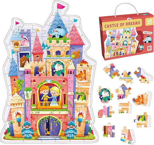 60 Piece Jigsaw Puzzles for Kids Ages 3-5 - Colorful Castle Puzzle, for Screen-Free Fun, Premium Quality, Engaging Family Activity