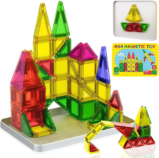 Mini Magnetic Tiles, 46PCS Travel Magnetic Tiles with Case, STEM Educational Building Set Construction Toys for Kids Ages 3+, Portable Building Toys for Toddlers, Boys & Girls Birthday Gift