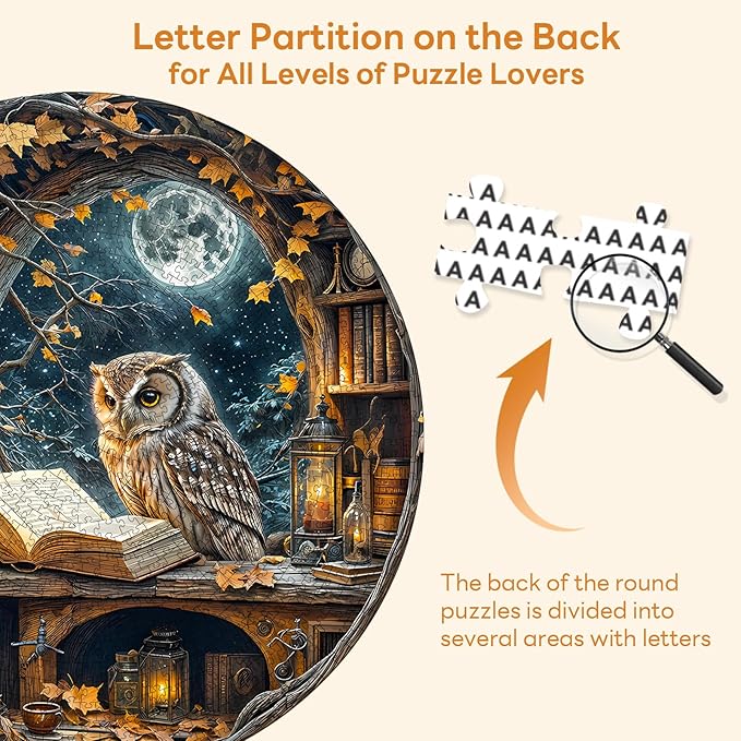 Masseruon 1000 Piece Puzzle for Adults, 26.6 * 26.6in Moonlit Owl Puzzle for Adults, 1000 Pieces Jigsaw Puzzles, Adult Puzzles Game, Unique Gift for Women Men