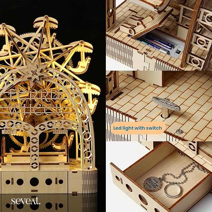 Mechanical 3D Wooden Puzzles, Brain-Teasing Puzzle Game for Every Occasion, Ideal Gifts for Teens and Adults (Ferris Wheel)