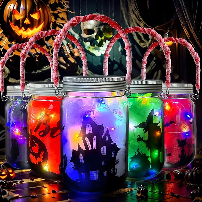 RBONIGHT 6PCS Halloween Lantern Craft Kit, Craft for Kids Age 6-8,8-12, DIY Decorations Art Project, Creative Activities for Party, Halloween Toys for Basket Stuffers Gifts