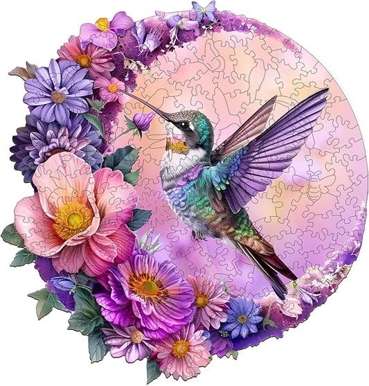 Jigfoxy Wooden Puzzles for Adults, Hummingbird Wood Puzzles Adult, Unique Animal Shape Wooden Jigsaw Puzzles for Adults, Birthday Gifts for Puzzle Lovers, Family, Friend (M-11.4 * 10.9in-200 pcs)