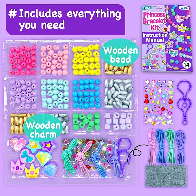 EZCRA Kids Bracelet Making Kit – Make 14 Jewelry Kit for Girls Age 5 - Beads for Kids - Friendship Bracelet Craft Set - Easy DIY Bracelet Kit, Gift for Girls 4-6
