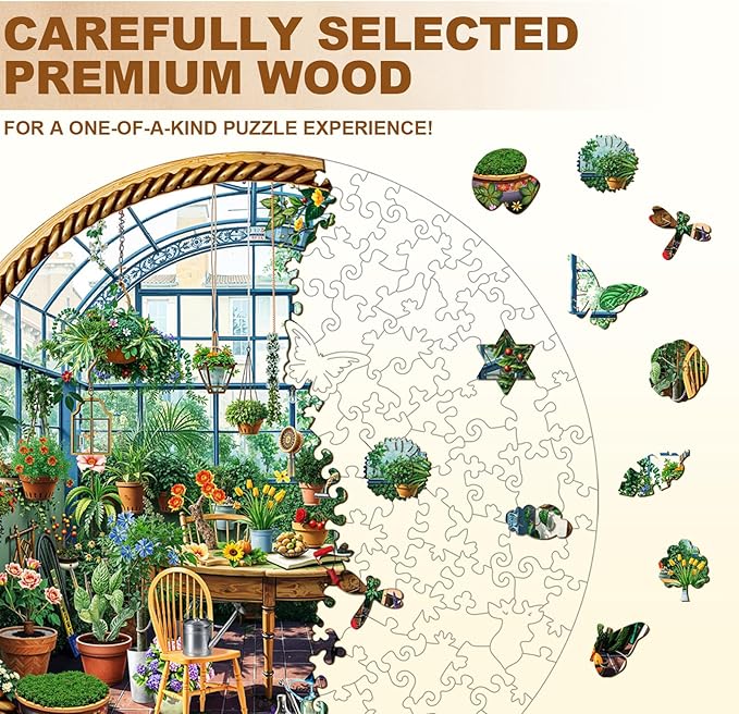 Jigfoxy Wooden Puzzles for Adults, Botanical Garden Wood Puzzles Adult, Unique Animal Shape Wooden Jigsaw Puzzles for Adults, Birthday Gifts for Puzzle Lovers, Family, Friend (M-11.4 * 11.4in-200pcs)