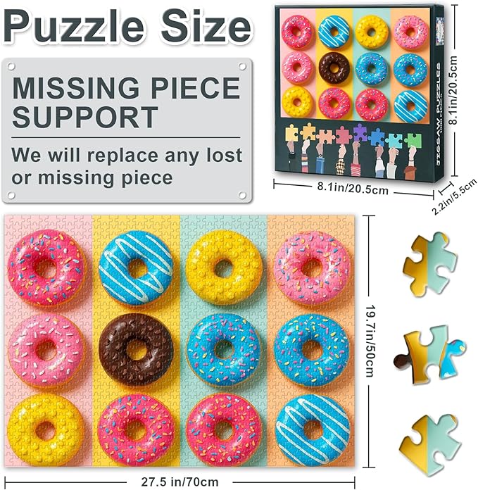 Adult Puzzles 1000 Pieces - Vibrant Donuts & Dessert Collection, Jigsaw Puzzle for Adults with Colorful Treats Art, 1000-Piece Puzzle Board - 27.5x19.7 in