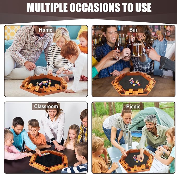 1-6 Players Shut The Box Dice Games, Wooden Board Table Math Game with 16 Dice and Instructions, Classics Close The Box Board Game for Adults Kids, Family Classroom Home or Bar