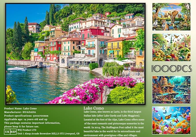 Jigsaw Puzzles for Adults 1000 Piece Puzzle for Adults 1000 Pieces Puzzle 1000 Pieces-Italy Famous Scenery Lake Como