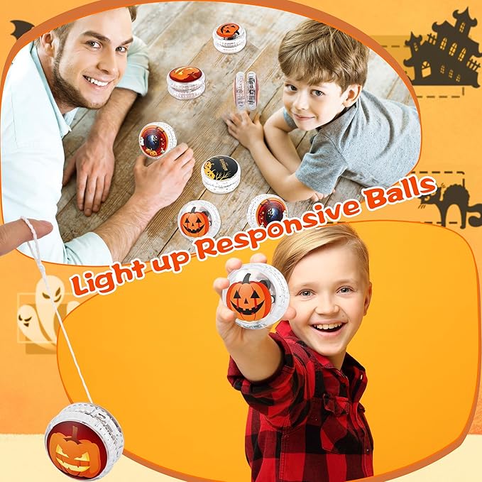 24 Pcs Halloween Yo Yo Toys LED Light Up Yo Yo Bulk Pumpkin Plastic Responsive Bearing Ball for Halloween Birthday Gifts Party Favor