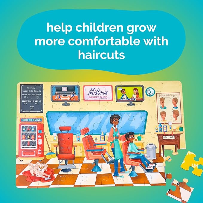 Upbounders- A Day at The Barbershop 48 Piece Floor Puzzle, Beginner Puzzle for Toddlers Kids - African American Boy - Ages 4-8 (Multicultural)