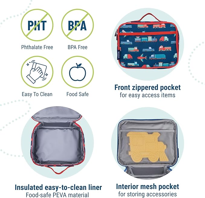 Wildkin Kids Insulated Lunch Box – Durable and Reusable for School & Travel - Transportation
