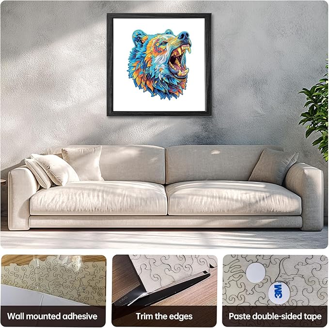 Wooden Puzzles for Adults,Bear Design Jigsaw Puzzles 200 Piece,Thanksgiving Birthday Gifts Family Game,Unique Shape Puzzle Challenge 11 x 11 Inch