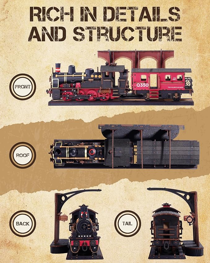 3D Puzzles for Adults -Steam Train, Wooden Model Kits Building Set for Adults, DIY Crafts Kits Hobby Creative Gift Ideas(Steam Journey-405PCS)