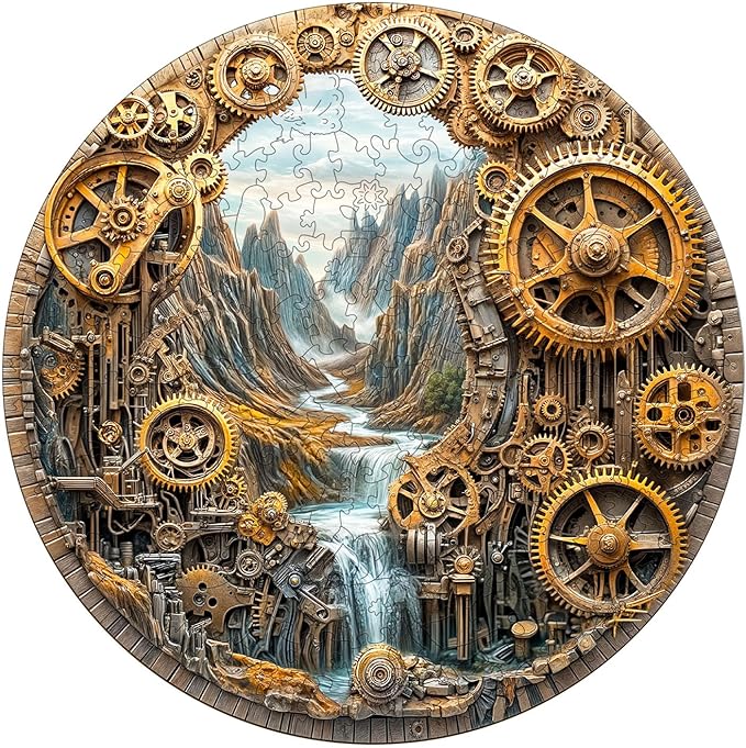 KAAYEE Wooden Puzzles for Adults, 3D Visual Effect City of Machinery Wooden Jigsaw Puzzle Unique Shape Wood Puzzle Adult, 3D Effect Flat Puzzle Birthday Family Game (M-11.4 * 11.4 in-200pcs)