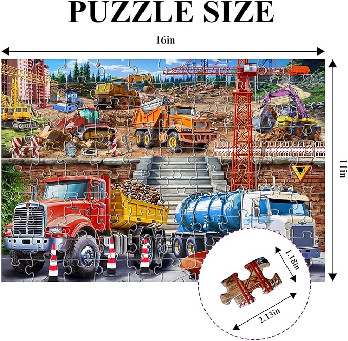 Puzzles for Kids Ages 4-8 6-8 8-10, Construction Site 100 Piece Puzzles for Kids, Educational Kids Puzzles Toys for Boys Girls Age 4, 5, 6, 7, 8-10 Years Old