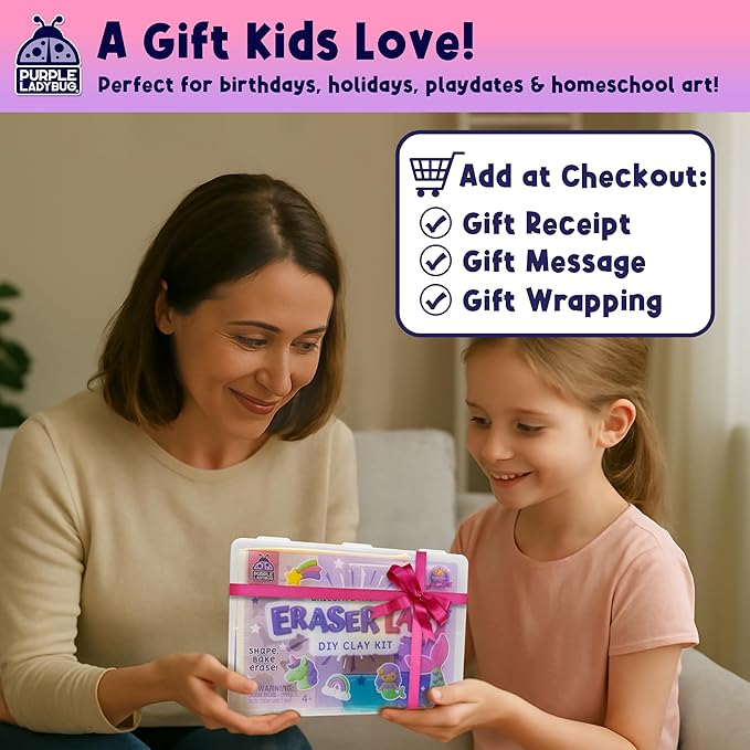 PURPLE LADYBUG Eraser Lab DIY Clay Mini Cute Eraser Kit for Girls - Unicorn & Mermaid Theme - Fun Craft Activity for Girls Aged 4 5 6 7 8 9 10, Perfect Back to School Supply & Birthday Gift Idea
