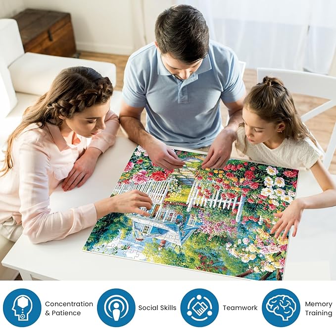 300 Piece Puzzle for Adults,Beautiful Garden House Puzzle for Adults Kids Elderly,Large Piece Landscape Puzzles for Kids Age 8-10 10-12,Challenging Flower Puzzles,Family Game Great Gift 20.5x15 in