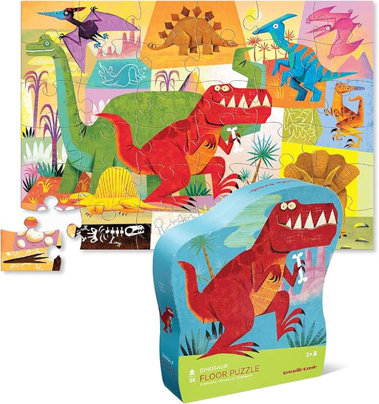 Crocodile Creek 36-Piece Jigsaw Floor Puzzle - Fun Floor Puzzles for Kids Ages 3-5 - Heavy-Duty Shaped Box for Storage - Dinosaur - 27" W x 20" H Finished