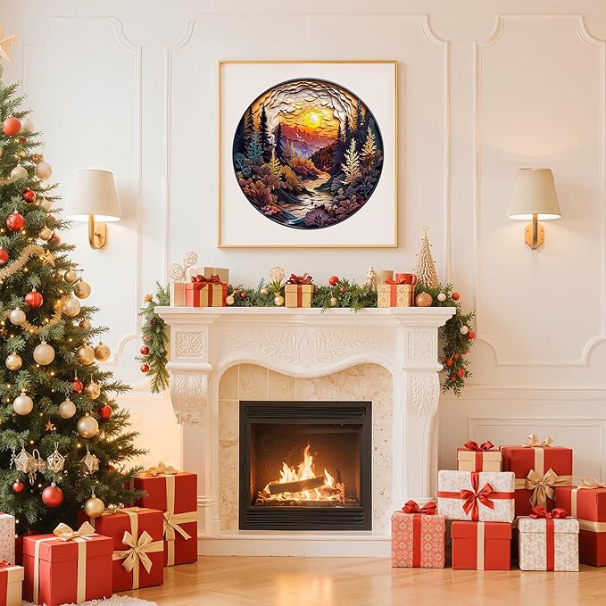 Wooden Puzzles for Adults - Unique Animal Shaped Sunset Forest Puzzle, 3D Vision Wooden Jigsaw Puzzle, Christmas Birthday Gifts for Friends/Family, Home Decor 8.5 * 8.5in 100pcs