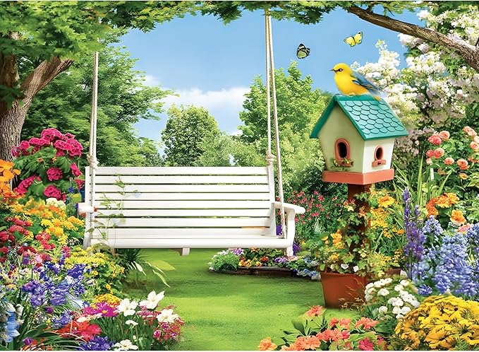 300 Piece Puzzles for Adults, Garden Swing 300 Piece Puzzle,Blooming Flower Paradise Jigsaw Puzzle, Perfect for Family Game Night, Home Wall Decor, Ideal Gift for Adults, Kids, Seniors, 20.5 x 15 in