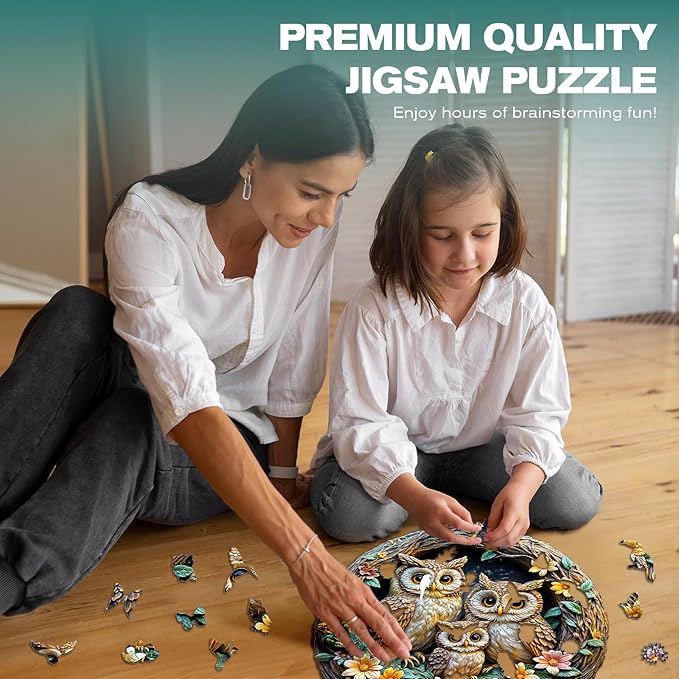 Wooden Puzzles for Adults - Owl Family Wooden Jigsaw Puzzle - Unique Shape 3D Vision Wood Puzzles Adult - Christmas Birthday Gifts for Adults/Friends/Family - 300pcs 13.4 * 13.1in