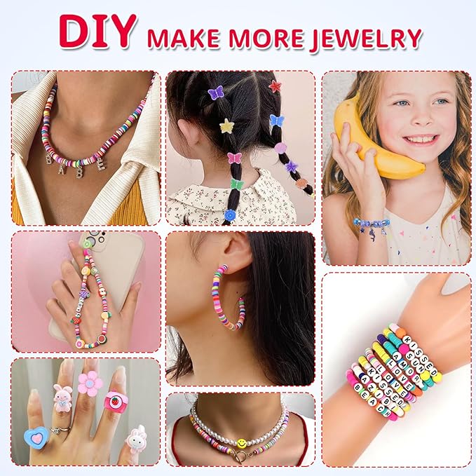 AIPRIDY 3200 Pcs Unicorn Jewelry Activity Kit,Clay Beads Bracelet Making Kit,Flat College Style Beading for Friendship Jewelry Making,Crystal Time Gem Ring Gifts,DIY Crafts for Teen Girls(Pink)