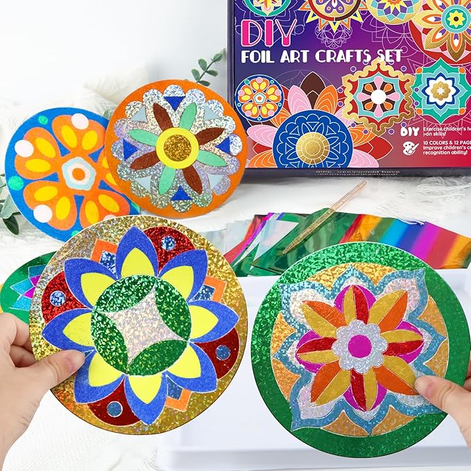 TENYEAH Foil Art for Kids, DIY Paper Craft Kit for Girls Boys Ages 8+, Fun Mandala Creative Activity Toys for Kids