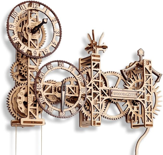 WOODEN.CITY Steampunk Wall Clock Kit – 3D Wooden Puzzle for Adults, Mechanical DIY Clock Model, Working Wall Art (257 Pieces) Made in EU