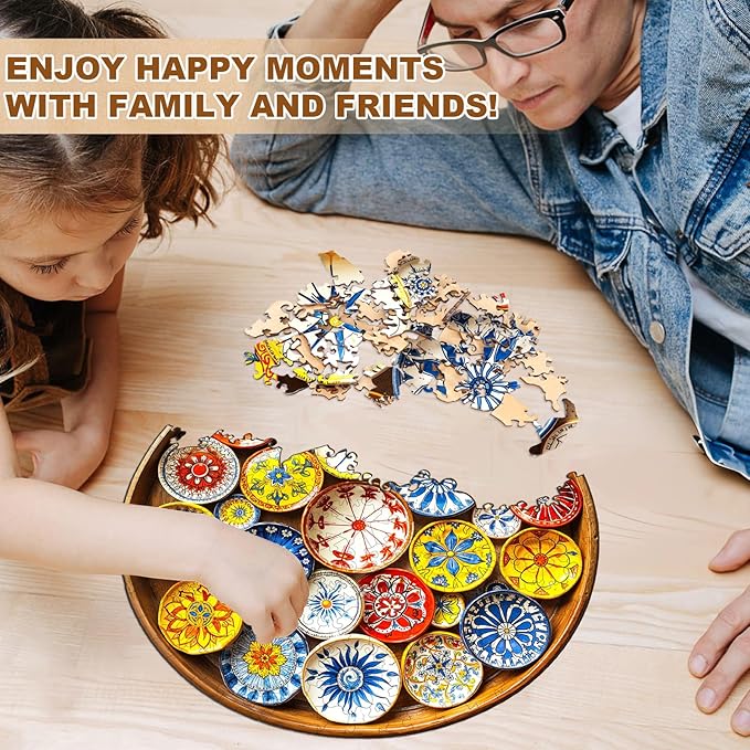 Wooden Puzzles for Adults - 200 Pieces Andalusian Tiles-Spain Puzzle - Unique Shapes Wooden Jigsaw Puzzles for Adults - Eco-Friendly Puzzle Home Office Decor (M-11.4 * 11.3in)