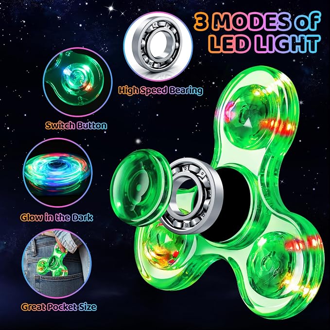 Fidget Spinner for Kids 2 PCS, Light up Sensory Fidget Toys Adults Kids 4-8-12 with Autism ADHD, Anxiety Toys Stress Relief Teen Boy Gifts, Glow in The Dark Party Favors Fidgets Classroom Prizes