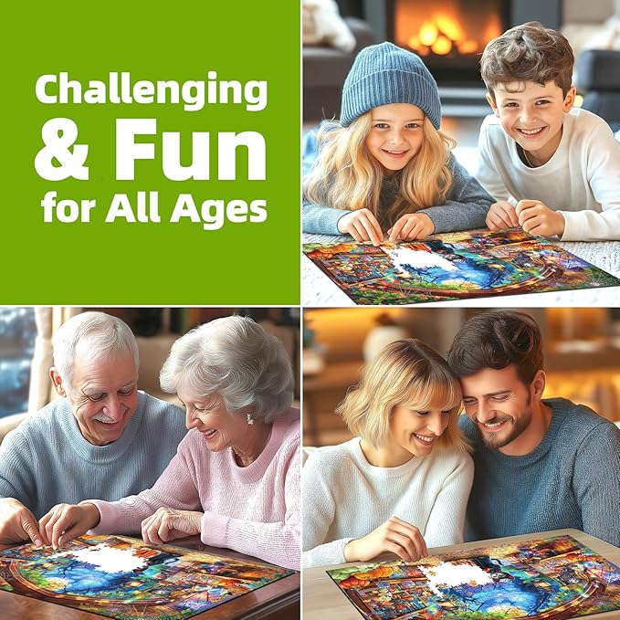 Halloween Cat Candy Shop 1000 Piece Jigsaw Puzzle for Adults Spooky Horror Puzzle with Ghosts Pumpkins Moonlit Night Scary Haunted Creepy Kittens Puzzle Fun Game Night(27.6" x 19.7")