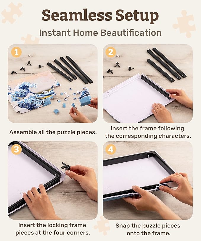 PieceRelax Puzzle Canvas Wall Art 366 Plastic Pieces for Adults - Hokusai - The Great Wave of Kanagawa - Unique Gift & Home Décor with Jigsaw Puzzle Artwork for Living Room Bedroom [HN1278]