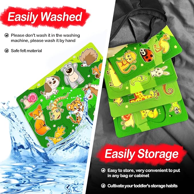 4 Pack 40 Pieces Felt Zoo Land Animals Forest Toys for Toddlers Sorting Busy Board Montessori Matching Game Jigsaw Educational Preschool Early Learning Skills Batter Than Wooden Toy Gift for Kids