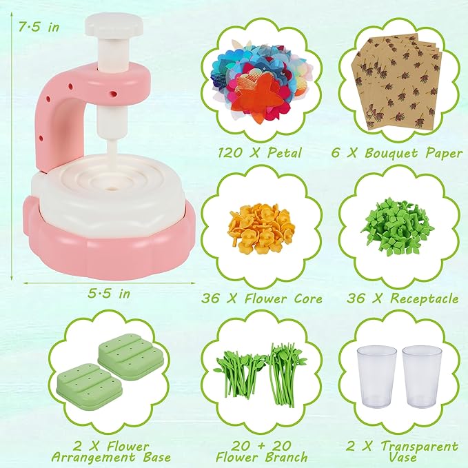 Glintoper Fabric Flower Craft Kit for Kids, DIY Bouquet Maker Toys Birthday Gift for Toddler Girls Age 4 5 6 7 8 9, Xmas Gifts for Preschool Girls, Educational Crafts Handmade DIY Activity Set