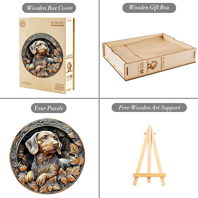 Wooden Puzzle 100PCS Ragdoll and Butterfly Unique Shape Advanced Wood Puzzle for Adults,Holiday Birthday Gift,Craft kit (Metal Dachshund, Medium)