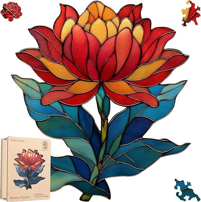 Wooden Puzzles for Adults - Glass Lotus, Unique Shaped Jigsaw Puzzle, Wood Puzzles Adult, Creative Gift for Kids Family Game, 300Pcs, 13.1x14.7