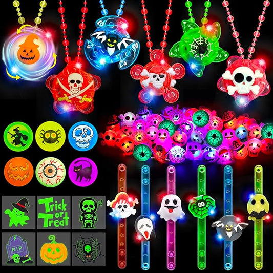 84 PCS Halloween Party Favors for Kids, Halloween Glow in The Dark Toys Bulk Light Up Necklace Bracelet LED Rings Halloween Goodie Bag Fillers Treats for Classroom Prizes Trick or Treat Gifts Game
