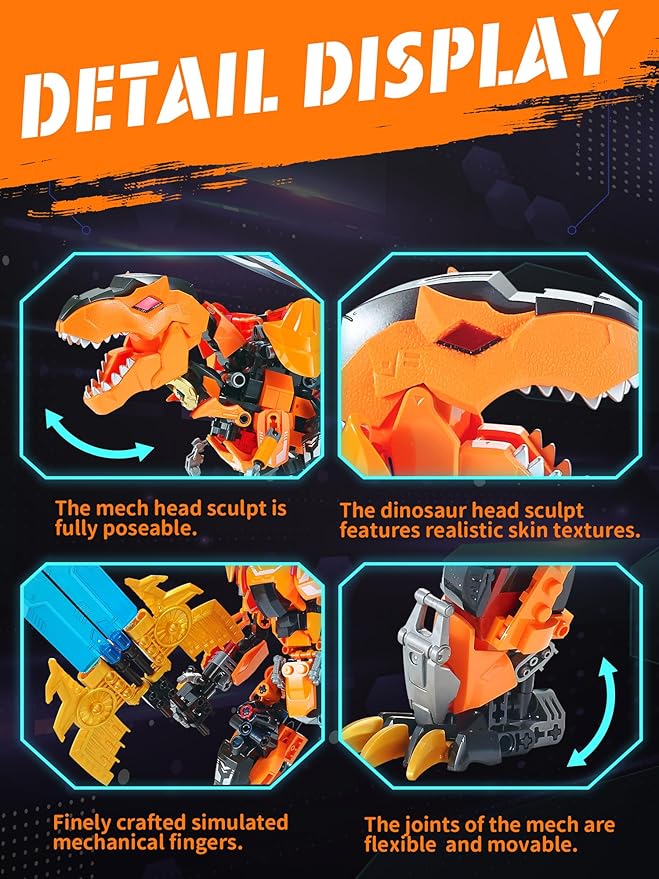 T-Rex Mech 2-in-1 Building Set, Cool Transforming Building Blocks Toy, Compatible with Lego, Dinosaurs Park Kit with Transform Robot, Birthday for Kids Boys, Adult Age 8-12 (T-Rex)