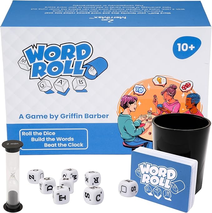 Merrimax - Word Roll Dice Game Word-Building Family for Kids and Adults/Party for Family Nights Entertaining for Adults, Dice for Kids (Card Games for All Ages)